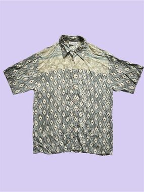 Vintage 90s Seasons Abstract AOP Short Sleeve Button Down Blouse Unisex